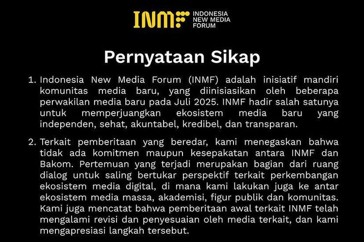 INMF (Indonesia New Media Forum) Tegaskan Independensi dan Luruskan Informasi yang Tidak Akurat  